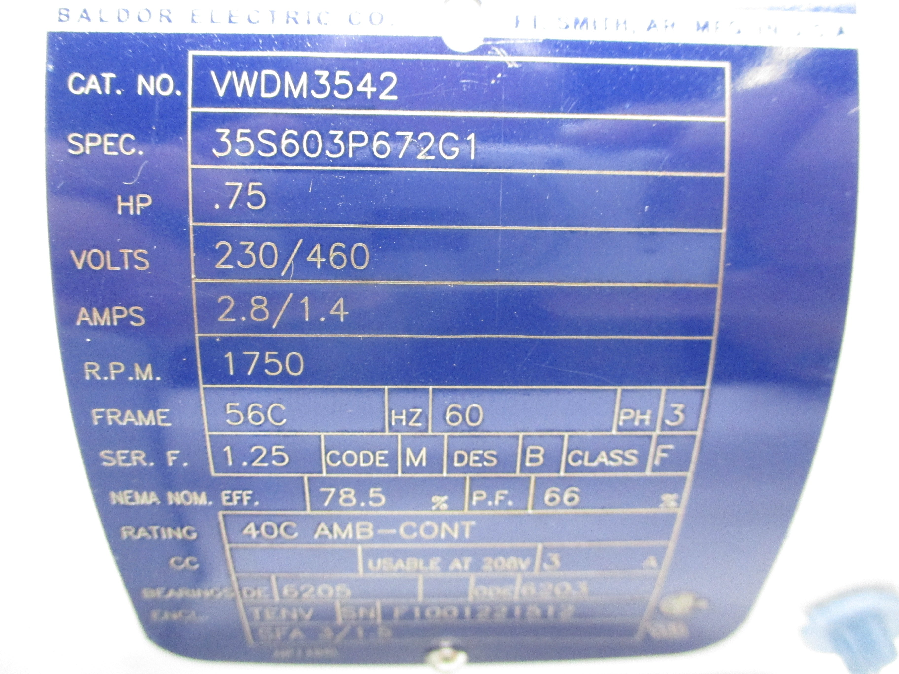 BALDOR VWDM3542 230/460V 2.8/1.4A NSMP