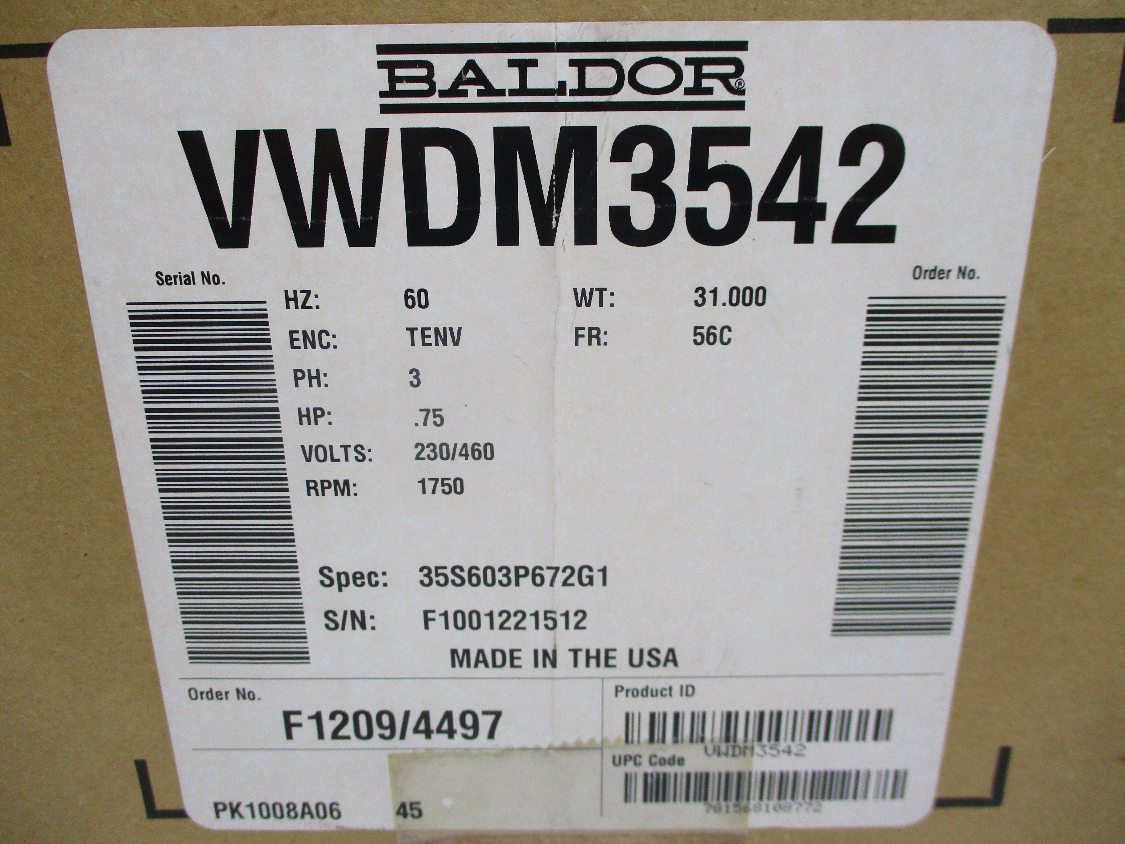 BALDOR VWDM3542 230/460V 2.8/1.4A NSMP