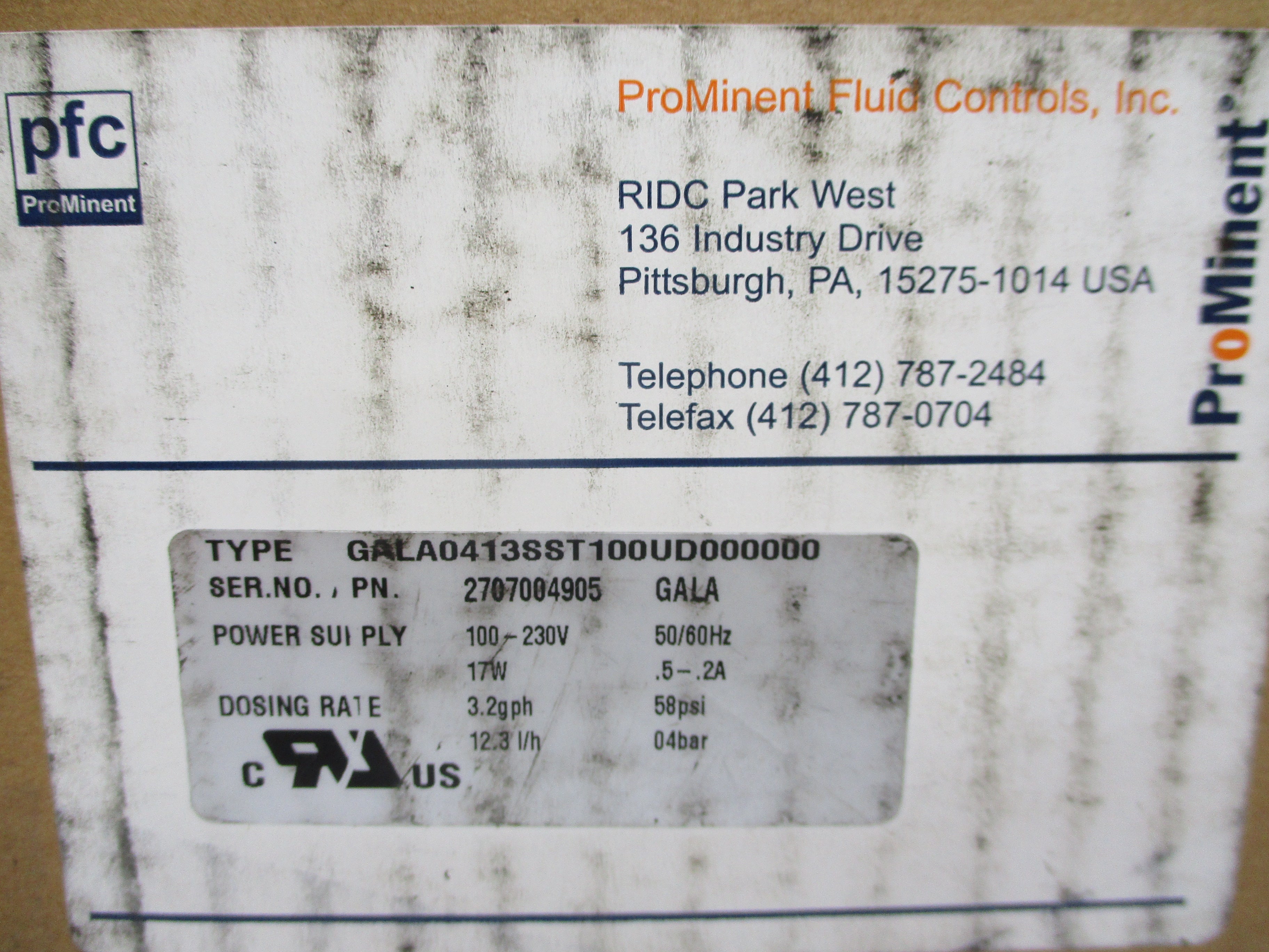 PROMINENT GALA0413SST100UD000000 100-230V 58PSI NSMP