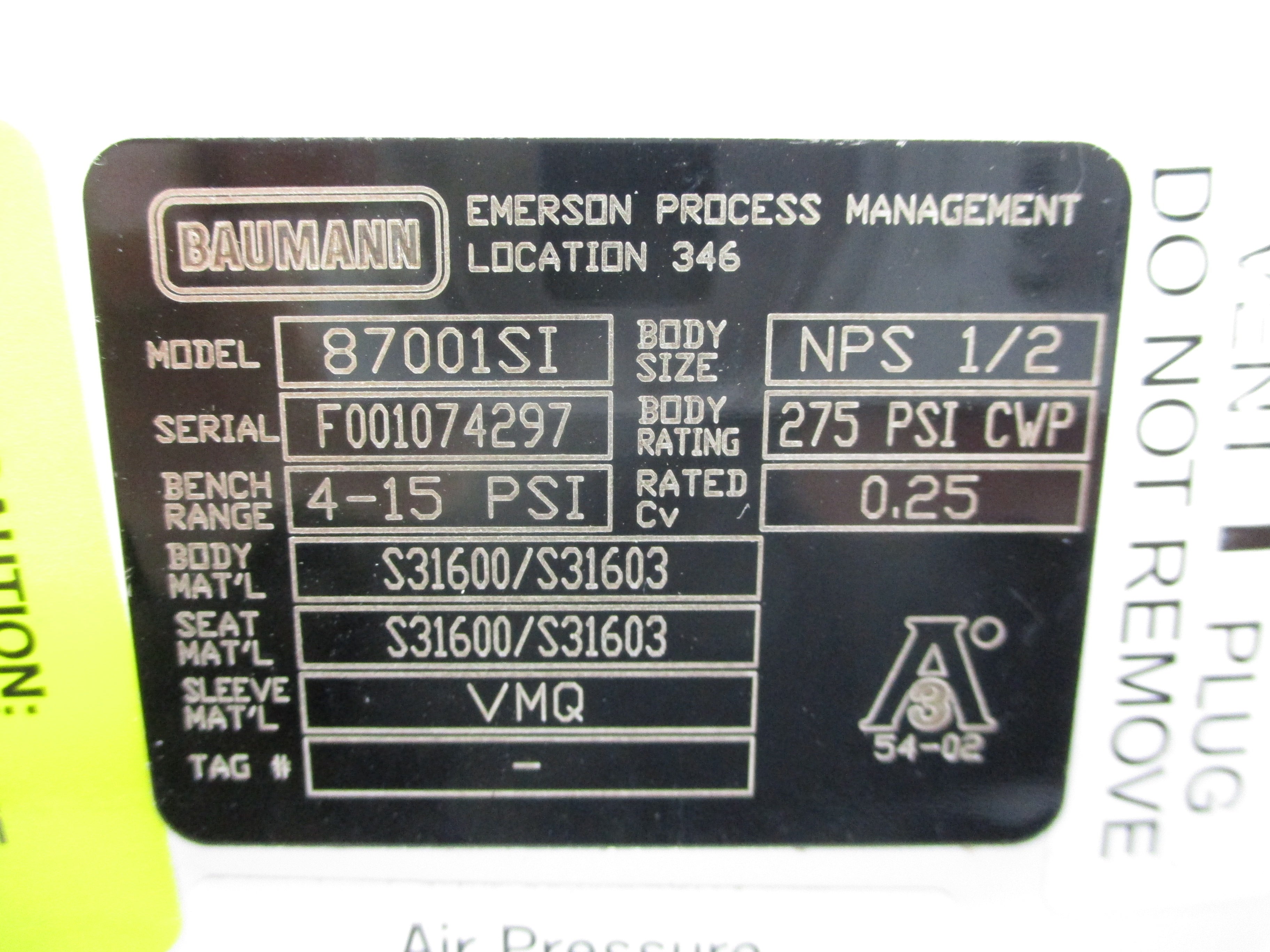BAUMANN 87001SI 4-15PSI 1/2" NSNP