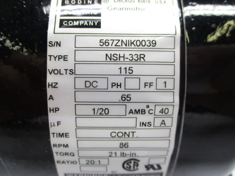BODINE ELECTRIC NSH-33R 115V .65A NSNP