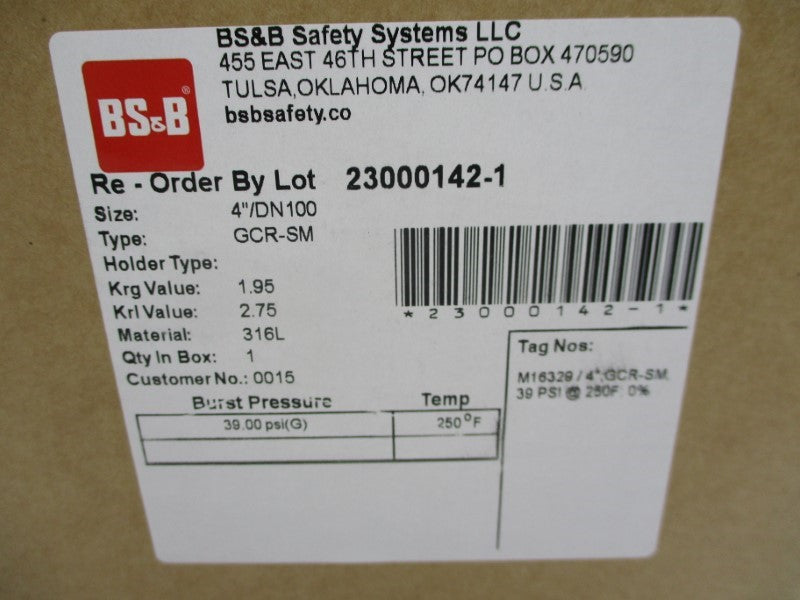BS&B GCR-SM 23000142-1 39PSI 4" NSFS