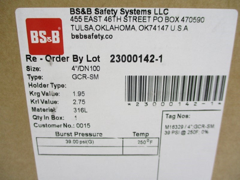 BS&B GCR-SM 23000142-1 39PSI 4" NSMP