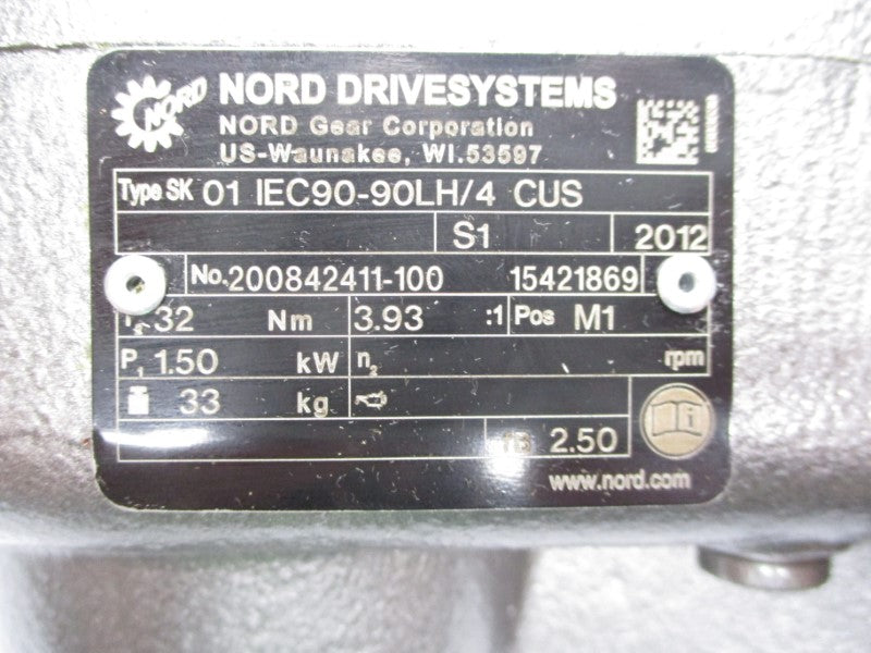 NORD SK01IEC90-90LH/4CUS SK90LH/4CUS 230/460V 6.3/3.15A (AS PICTURED) NSNP