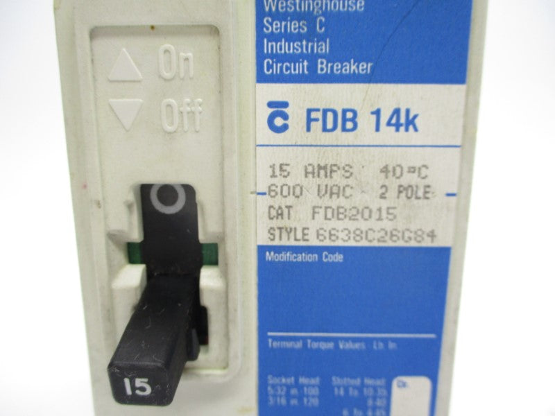 WESTINGHOUSE FDB2015 SER. C 600VAC 15A UNMP