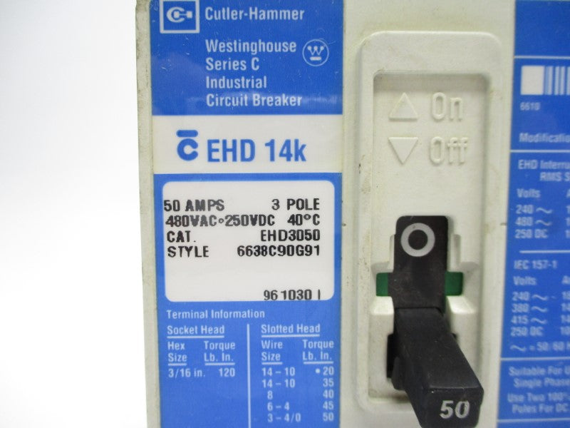 CUTLER HAMMER EHD3050 SER. C 480VAC 50A UNMP