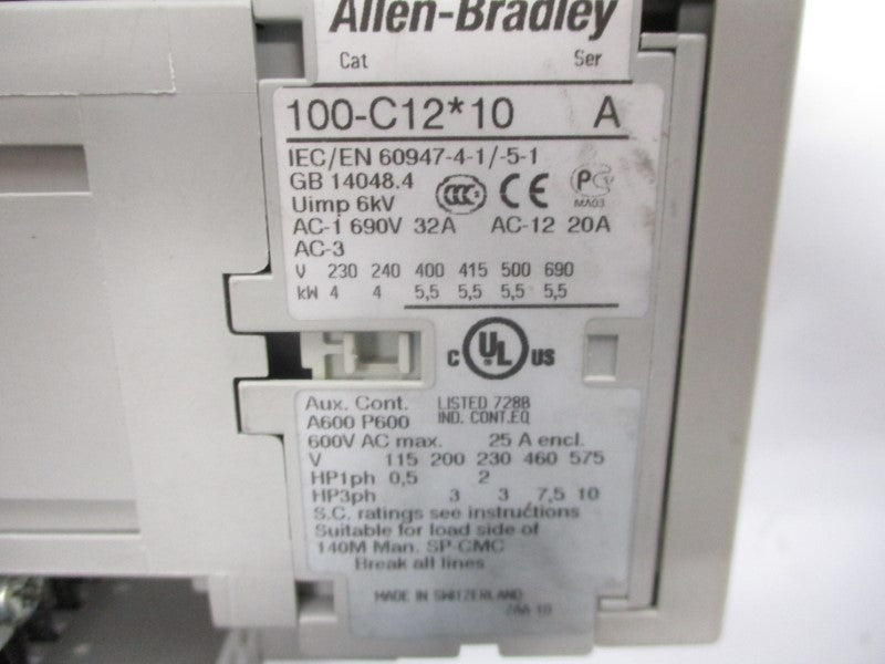 ALLEN BRADLEY 190S-BND2-CC10D-KN-R10-S11 SER. B 110-120V 7.5A NSNP