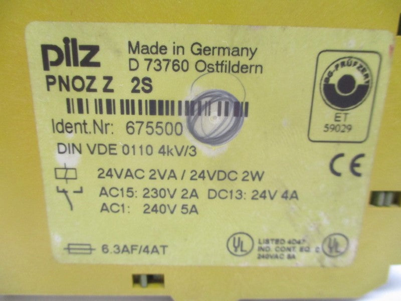 PILZ PNOZZ2S 675500 240VAC 5A UNMP