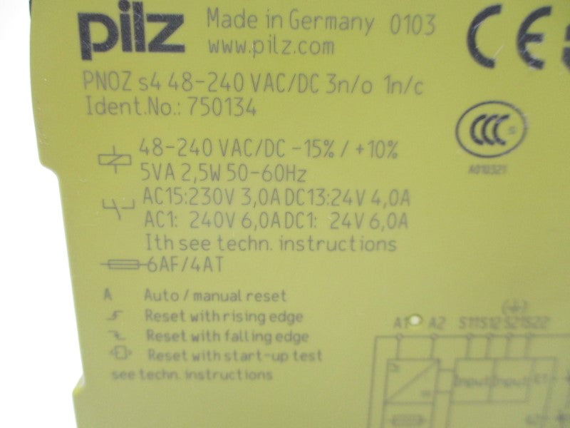 PILZ PNOZS448-240VAC/DC3N/O1N/C 750134 48-240VAC/DC 6A NSNP