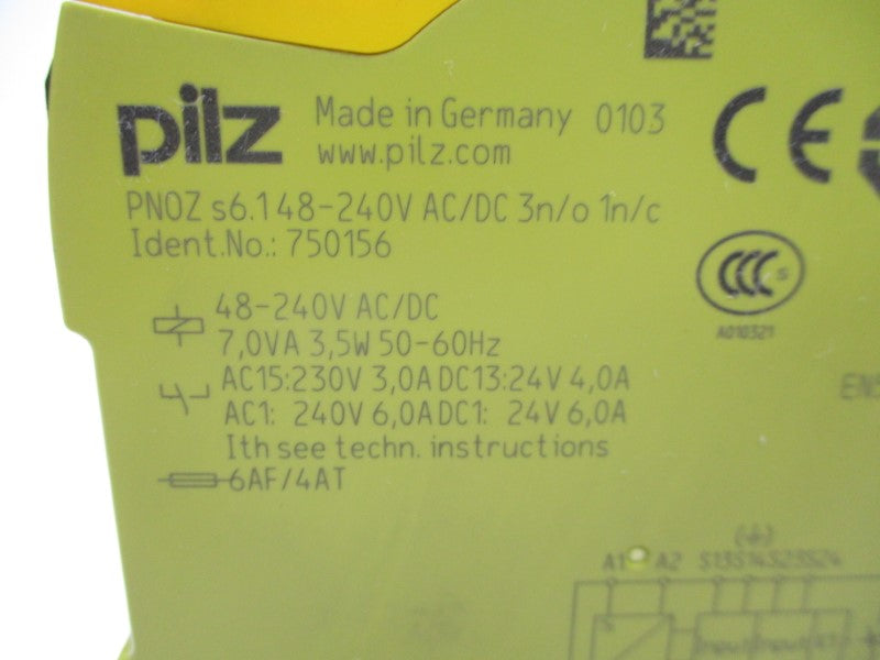 PILZ PNOZS6.148-240VAC/DC3N/O1N/C 750156 48-240VAC/DC 6A NSNP