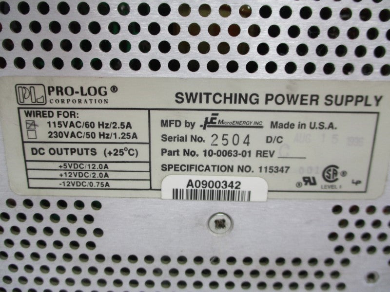 PRO LOG 10-0063-01 115VAC 2.5A UNMP