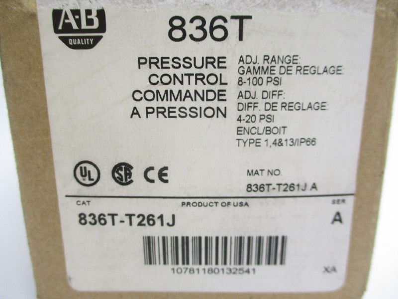 ALLEN BRADLEY 836T-T261J SER. A 115-600VDC 8-100PSI 1/2" (AP) (BR/WH) NSMP