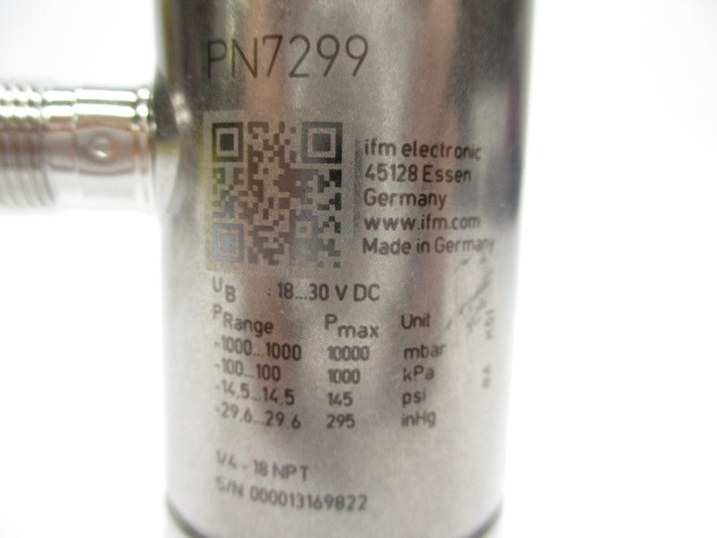 IFM EFECTOR PN-1-1BREN14-QFRKG/US//V PN7299 18-30VDC -14.5-14.5PSI NSMP