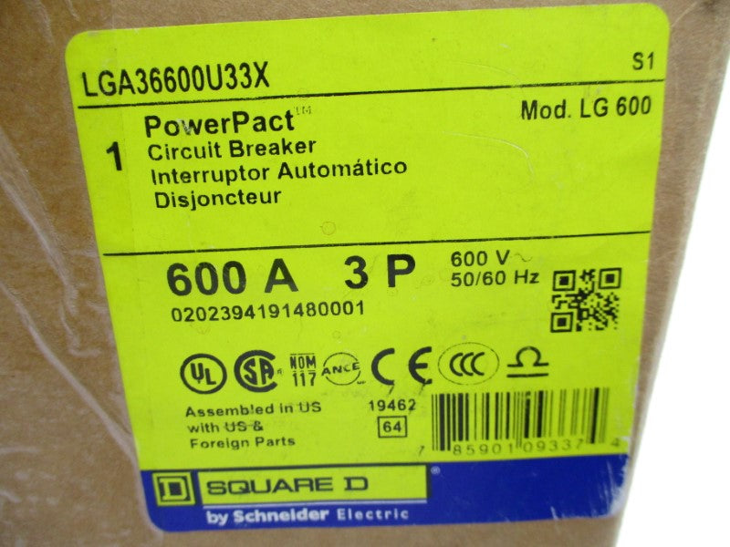 SQUARE D LGA36600U33X 600V 600A NSMP