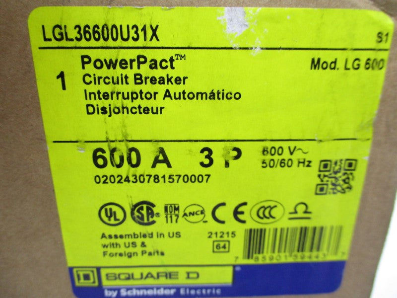 SQUARE D LGL36600U31X 600V 600A NSMP