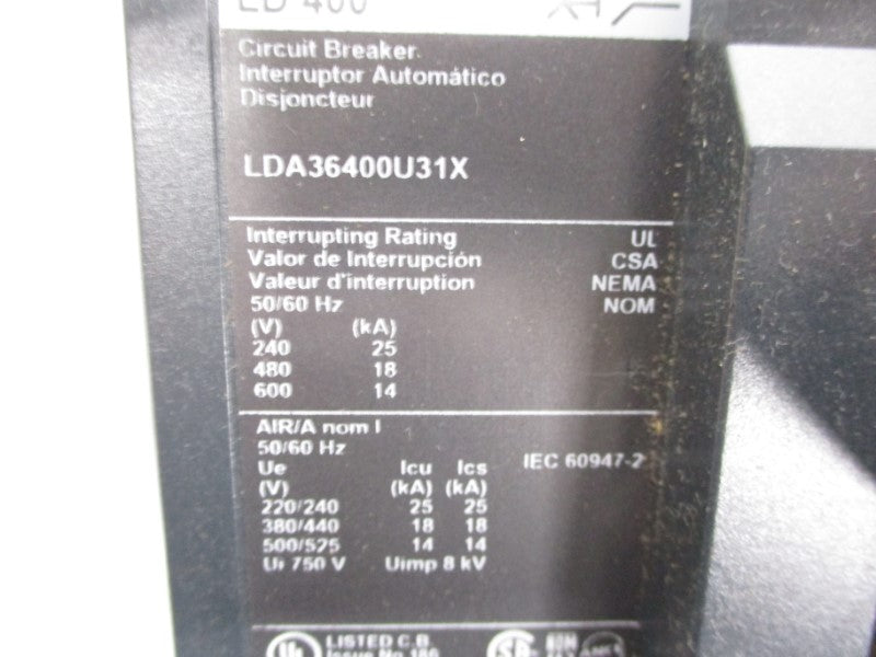 SQUARE D LDA36400U31X 600V 400A NSMP