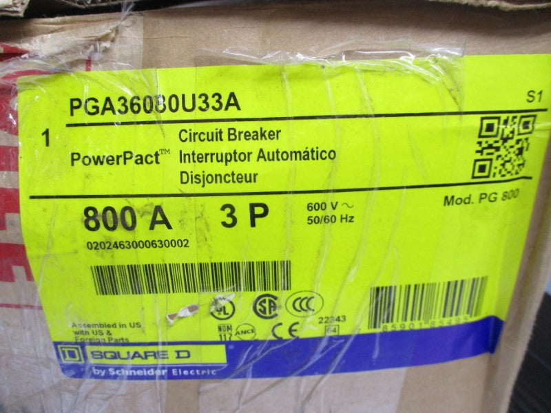 SQUARE D PGA36080U33A 600V 800A NSMP