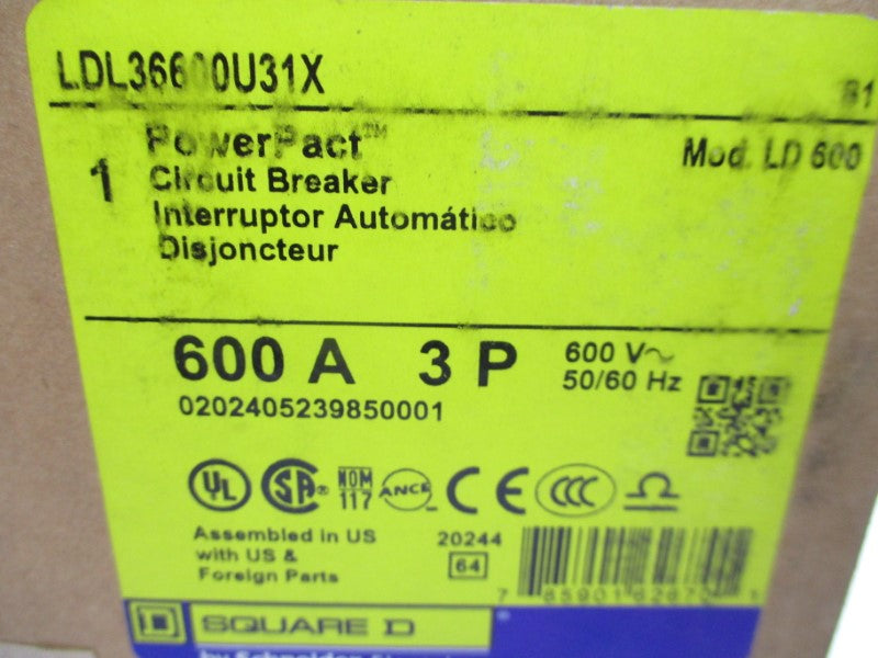 SQUARE D LDL36600U31X 600V 600A NSMP