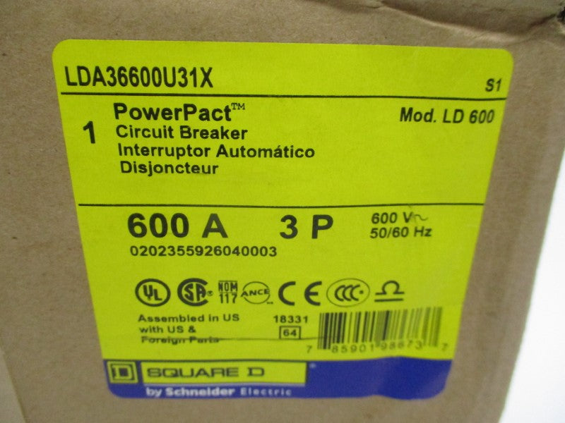 SQUARE D LDA36600U31X 600V 600A NSFS