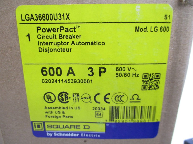 SQUARE D LGA36600U31X 600V 600A NSMP