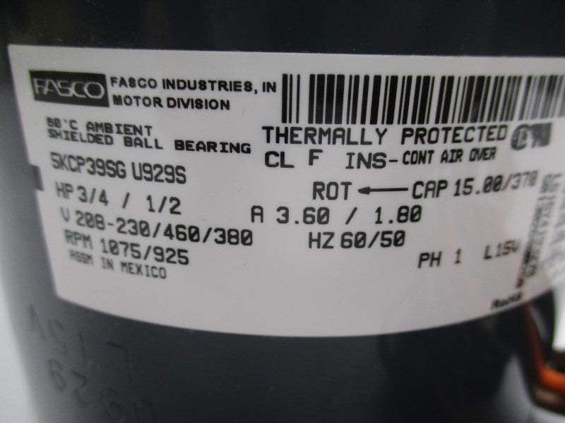 FASCO 5KCP39SGU929S 460V 3.6/1.8A NSNP