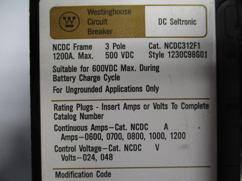WESTINGHOUSE NCDC312F1 500VDC 1200A NSNP