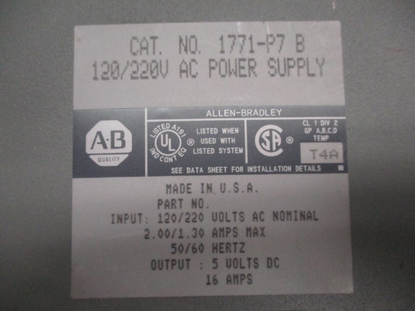 ALLEN BRADLEY 1771-P7 SER. B 120/220VAC 2/1.3A (AS PICTURED) NSNP