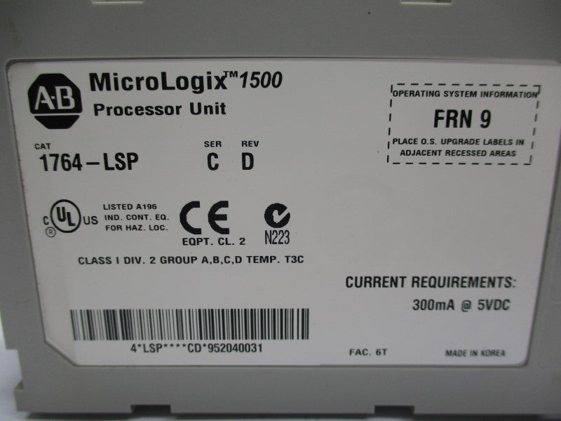ALLEN BRADLEY 1764-LSP SER. C F/W 9 5VDC NSNP