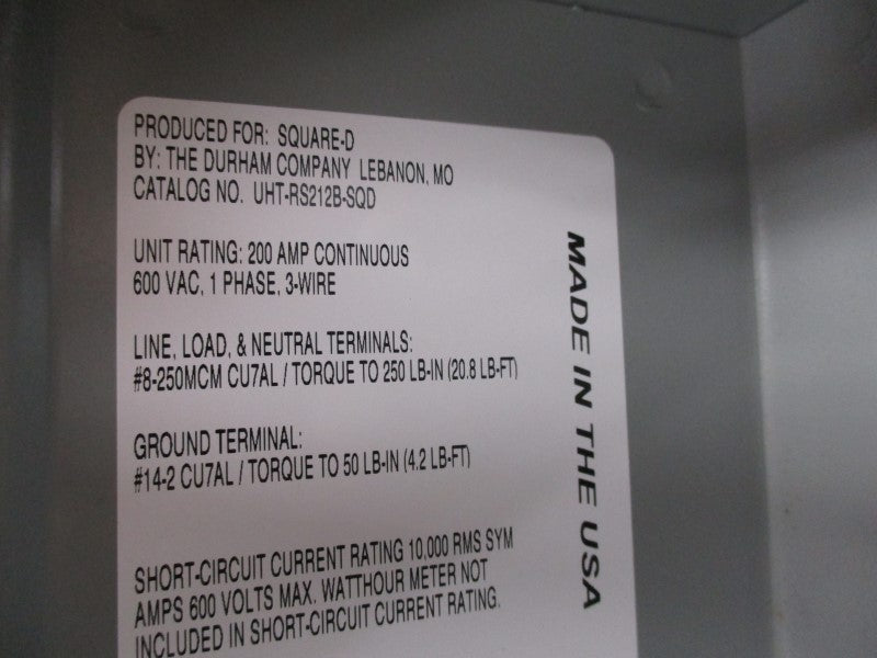 SQUARE D UHT-RS212B-SQD 600VAC 200A NSNP