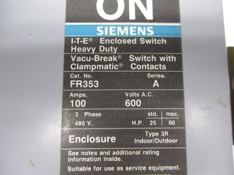 SIEMENS FR353 SER. A 600VAC 100A UNMP
