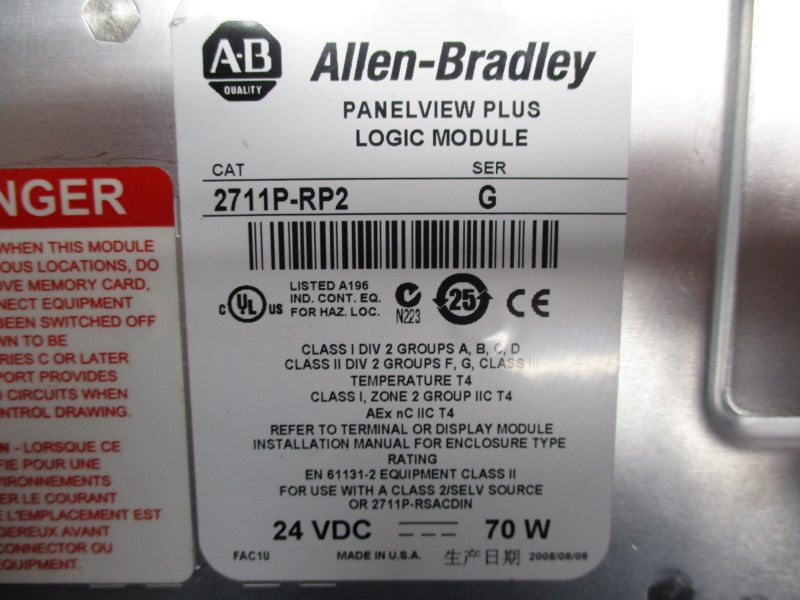 ALLEN BRADLEY 2711P-RP2 SER. G 24VDC UNMP