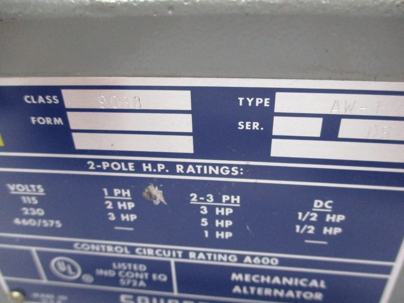 SQUARE D 9038AW-1 575V UNMP