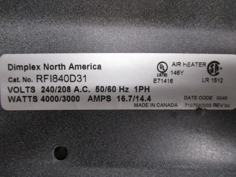 DIMPLEX RFI840D31 208/240VAC 14.4/16.7A UNMP