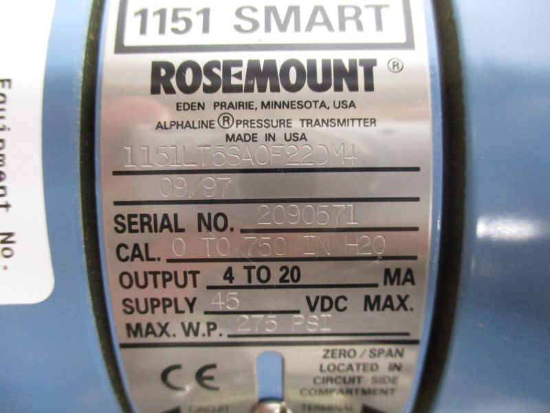 ROSEMOUNT 1151LT5SA0F22DM4 45VDC 0-750PSI NSNP