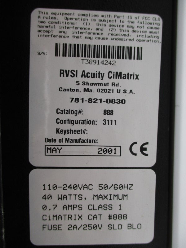 CIMATRIX 888 110-240VAC 0.7A UNMP