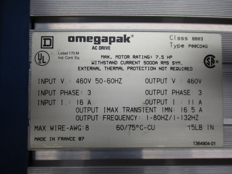 SQUARE D 8803P00CO4G 460V 16A UNMP