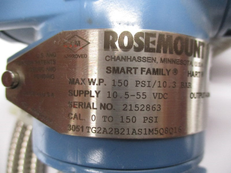 ROSEMOUNT 3051TG2A2B21AS1M5Q8Q16 10.5-55VDC 0-150PSI UNMP