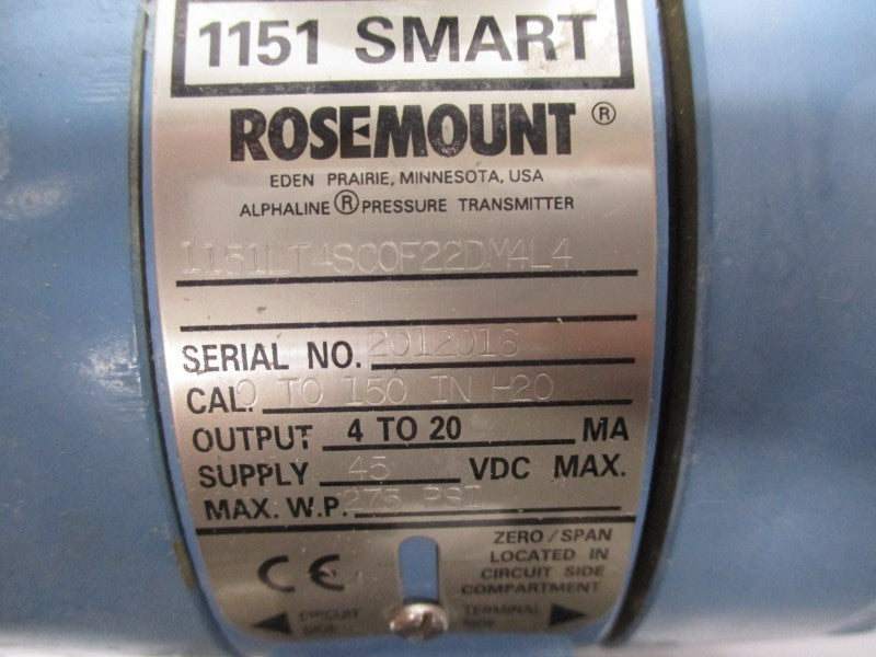 ROSEMOUNT 1151LT4SC0F22DM4L4 45VDC 0-150PSI UNMP