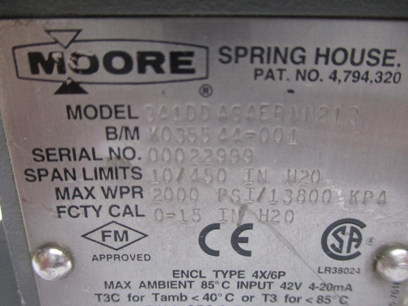 MOORE 341DDASAEBNN213 42V 0-15PSI 3/4" UNMP