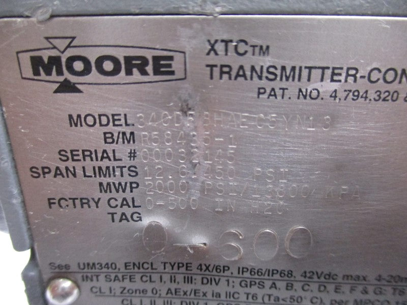 MOORE 340DFBHAEC5YN13 42VDC 0-500PSI 3/4" NSNP