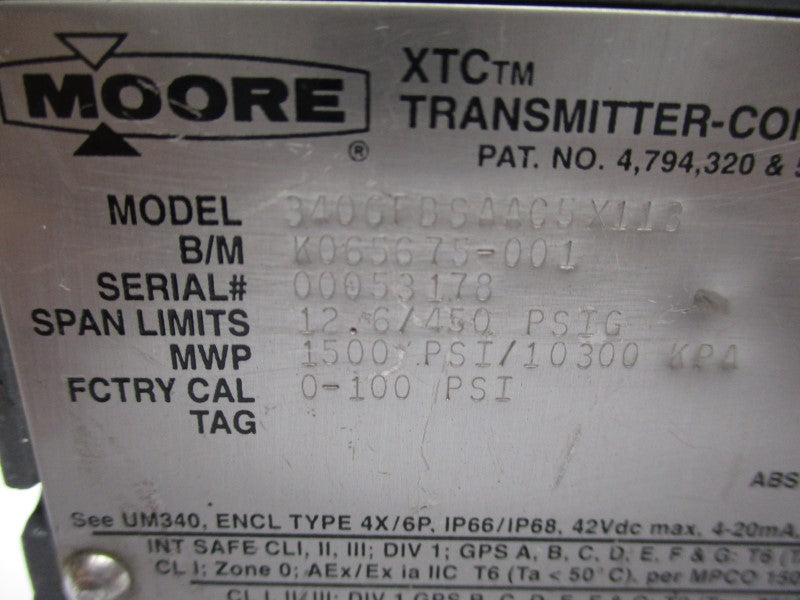 MOORE 340GFBSAAC5X113 42VDC 0-100PSI 3/4" UNMP