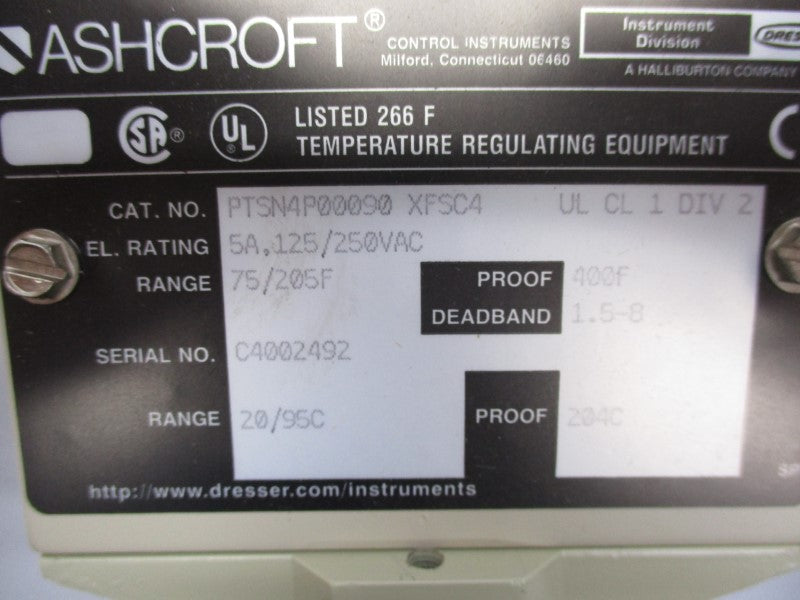 ASHCROFT PTSN4P00090XFSC4 125/250VAC 5A NSMP