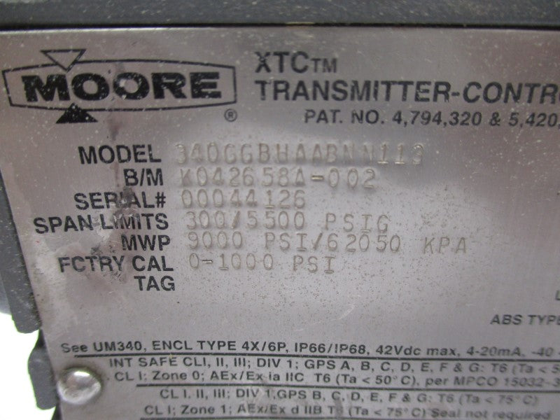 MOORE 340GGBHAABNN113 42VDC 0-1000PSI 3/4" UNMP