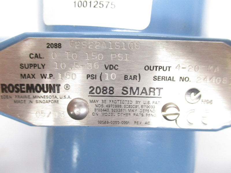 ROSEMOUNT 2088G2S22A1S1Q8 10.5-36VDC 0-150PSI 3/4" NSNP