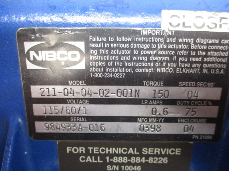 NIBCO 211-04-04-02-001N 115/60/1V 0.6A UNMP