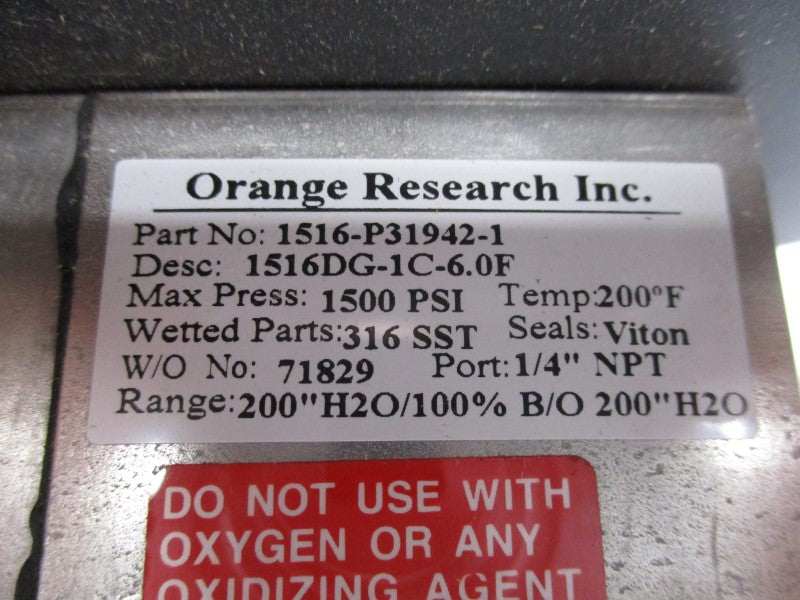 ORANGE RESEARCH 1516-P31942-1 1516DG-1C-6.0F 1500PSI 1/4" NSMP