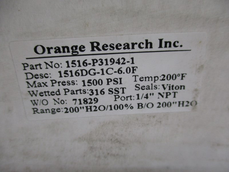 ORANGE RESEARCH 1516-P31942-1 1516DG-1C-6.0F 1500PSI 1/4" NSMP
