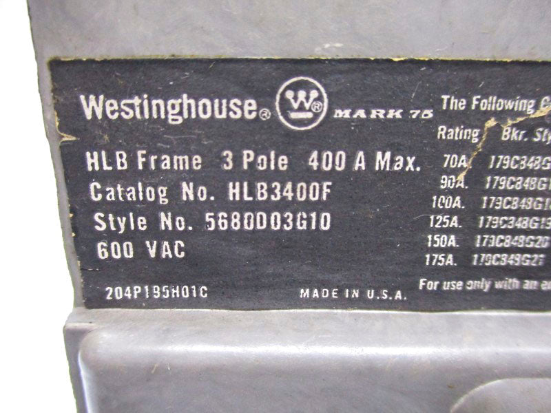 WESTINGHOUSE HLB3225 600VAC 400A UNMP