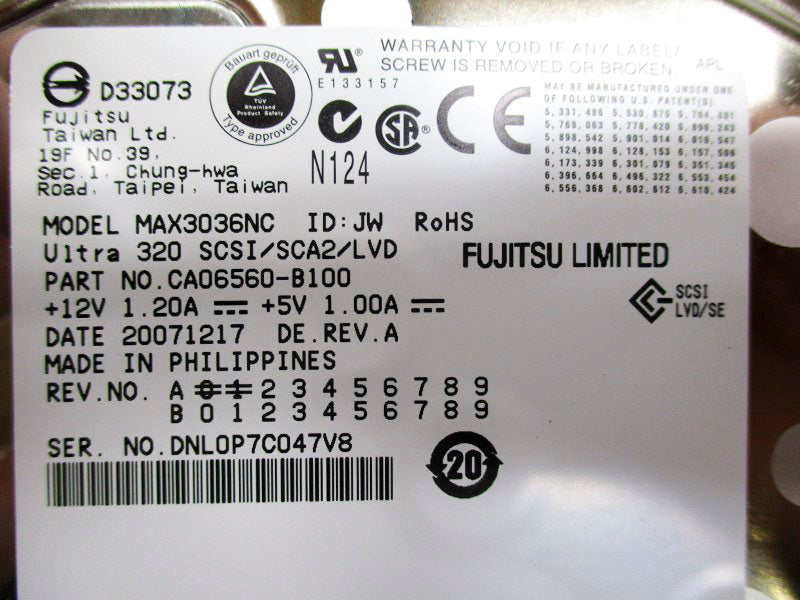 FUJITSU MAX3036NC REV. A 12V 1.2A NSMP
