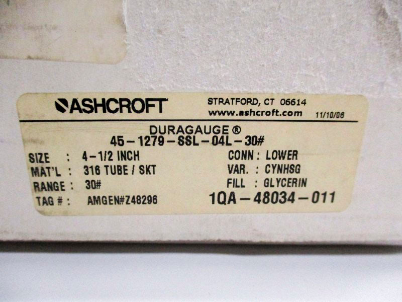 ASHCROFT 45-1279-SSL-04L-30# 0-30PSI 4-1/2" NSMP